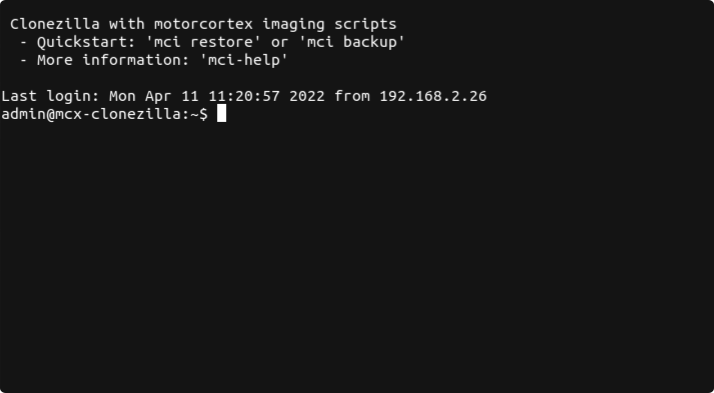 Imager terminal on the controller's display after booting from the stick