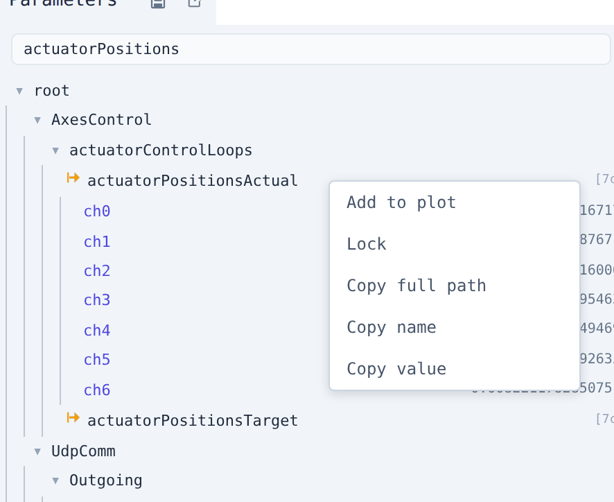 Parameter context menu