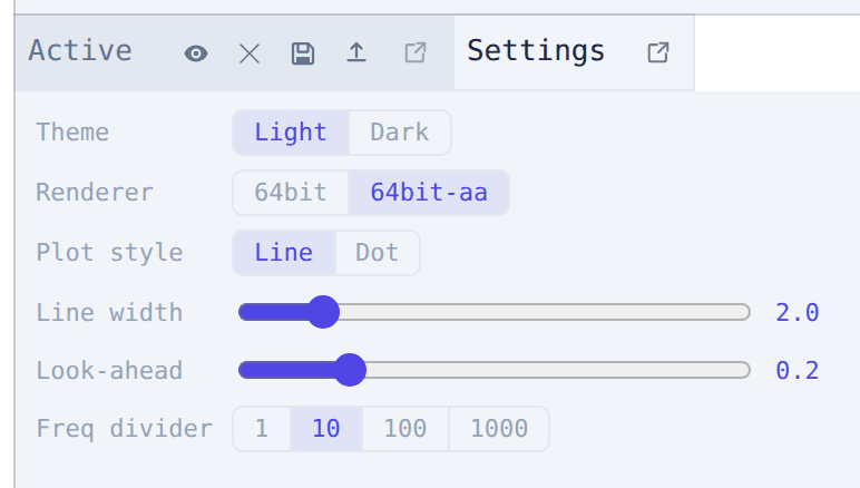 Settings panel
