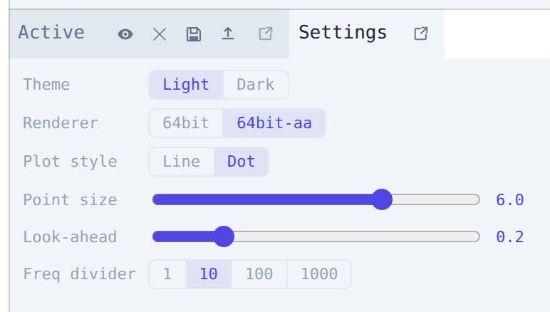 Settings panel in Dot mode with the point-size slider