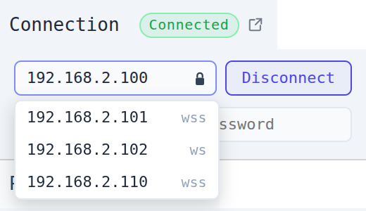 Recent-controllers list open under the address field