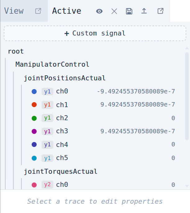 Active panel with the signal tree and the details pane